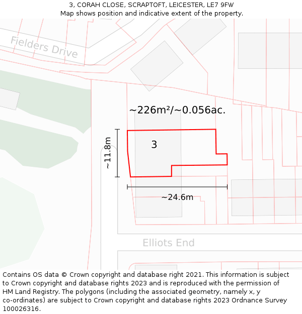 3, CORAH CLOSE, SCRAPTOFT, LEICESTER, LE7 9FW: Plot and title map