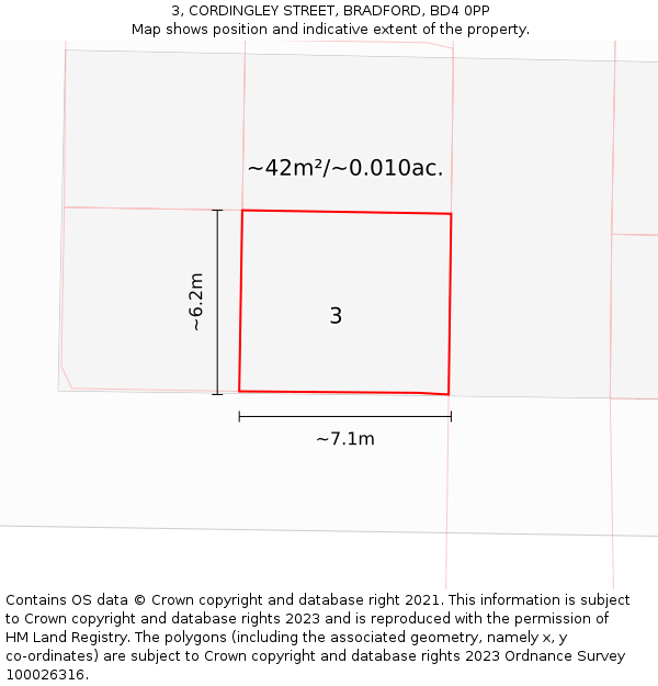 3, CORDINGLEY STREET, BRADFORD, BD4 0PP: Plot and title map