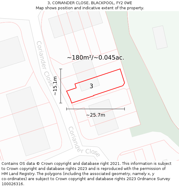 3, CORIANDER CLOSE, BLACKPOOL, FY2 0WE: Plot and title map