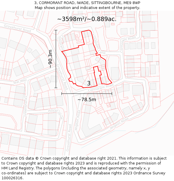 3, CORMORANT ROAD, IWADE, SITTINGBOURNE, ME9 8WP: Plot and title map