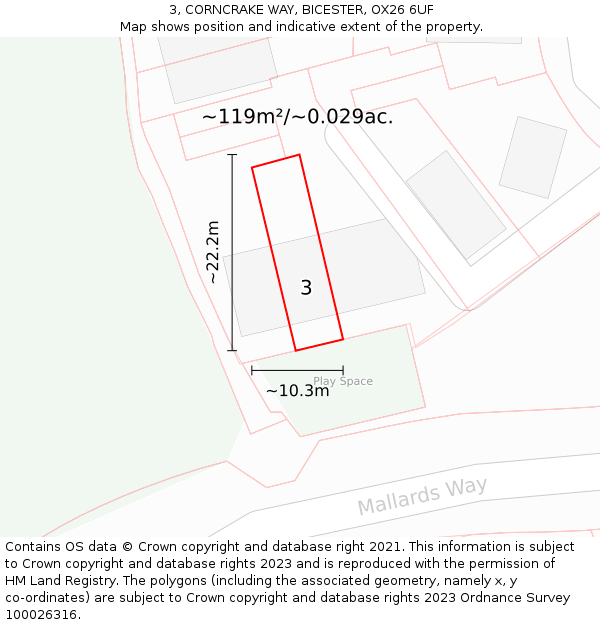 3, CORNCRAKE WAY, BICESTER, OX26 6UF: Plot and title map