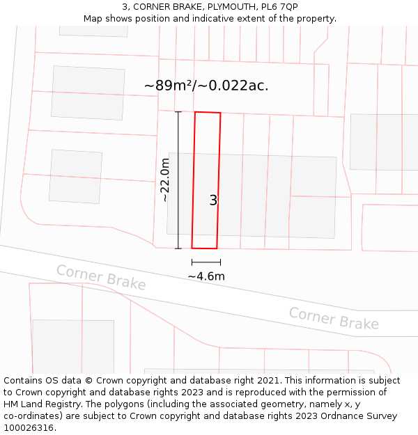 3, CORNER BRAKE, PLYMOUTH, PL6 7QP: Plot and title map