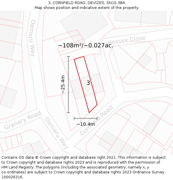 3, CORNFIELD ROAD, DEVIZES, SN10 3BA: Plot and title map