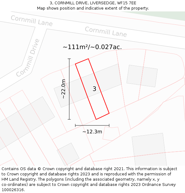 3, CORNMILL DRIVE, LIVERSEDGE, WF15 7EE: Plot and title map