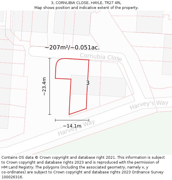 3, CORNUBIA CLOSE, HAYLE, TR27 4RL: Plot and title map