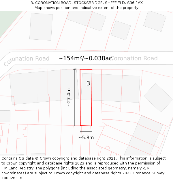 3, CORONATION ROAD, STOCKSBRIDGE, SHEFFIELD, S36 1AX: Plot and title map