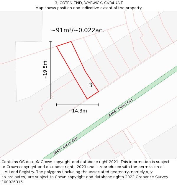 3, COTEN END, WARWICK, CV34 4NT: Plot and title map