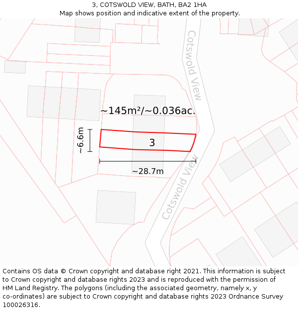 3, COTSWOLD VIEW, BATH, BA2 1HA: Plot and title map