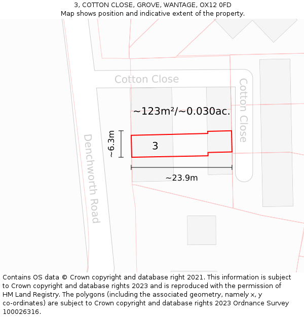3, COTTON CLOSE, GROVE, WANTAGE, OX12 0FD: Plot and title map