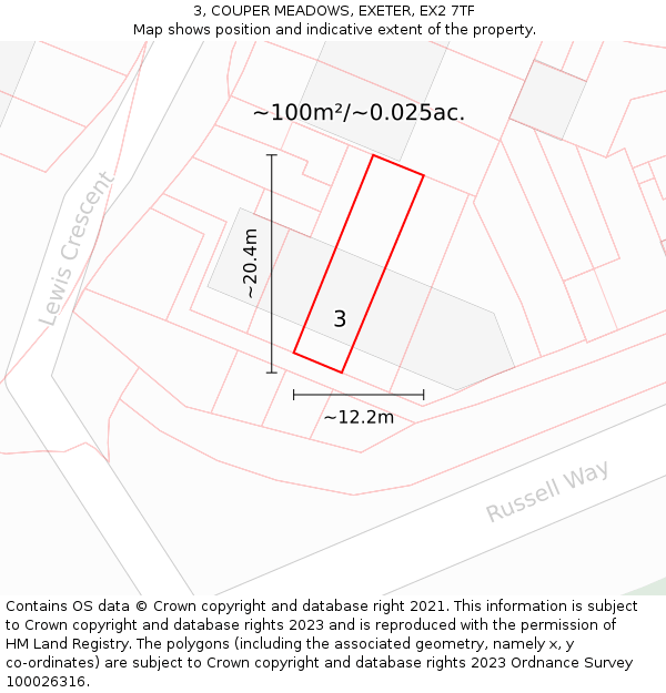 3, COUPER MEADOWS, EXETER, EX2 7TF: Plot and title map