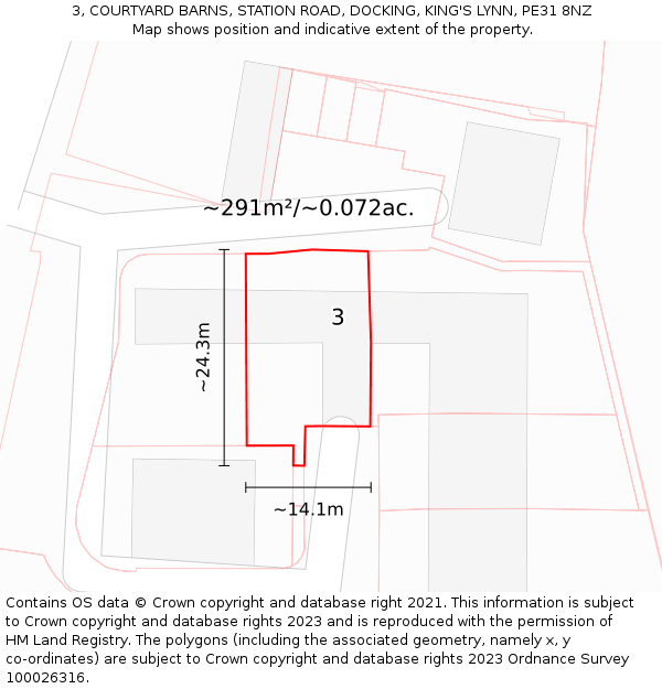 3, COURTYARD BARNS, STATION ROAD, DOCKING, KING'S LYNN, PE31 8NZ: Plot and title map