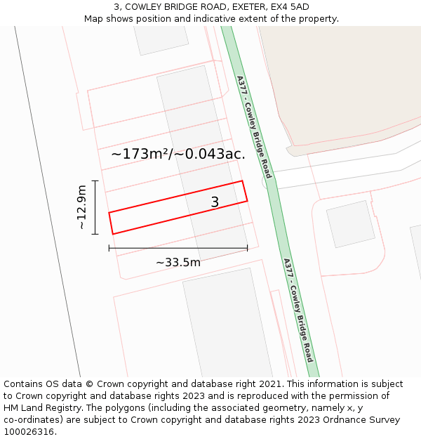 3, COWLEY BRIDGE ROAD, EXETER, EX4 5AD: Plot and title map