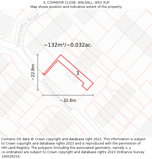 3, COXMOOR CLOSE, WALSALL, WS3 3UP: Plot and title map
