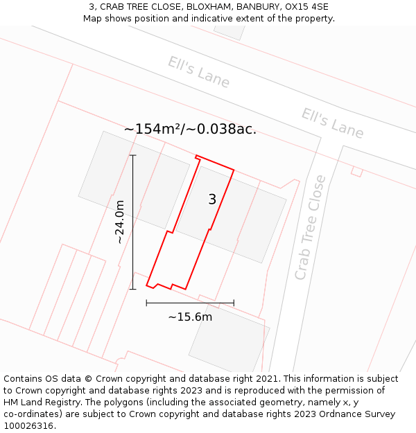3, CRAB TREE CLOSE, BLOXHAM, BANBURY, OX15 4SE: Plot and title map