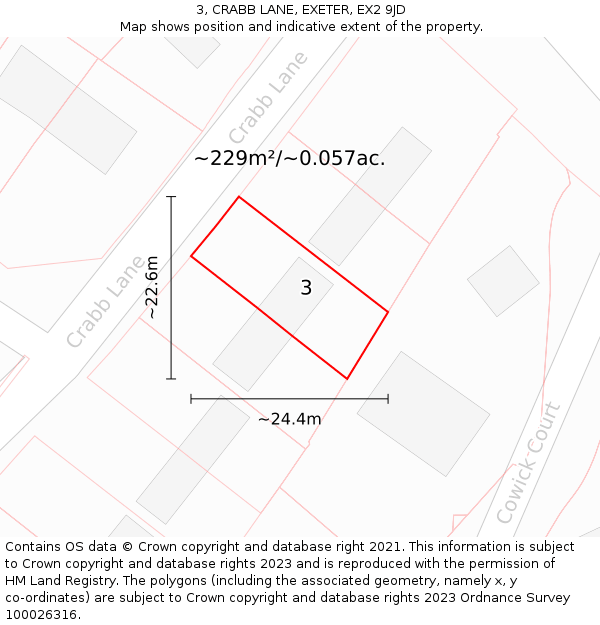 3, CRABB LANE, EXETER, EX2 9JD: Plot and title map