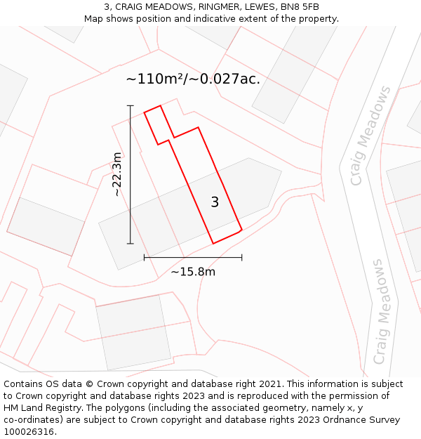 3, CRAIG MEADOWS, RINGMER, LEWES, BN8 5FB: Plot and title map