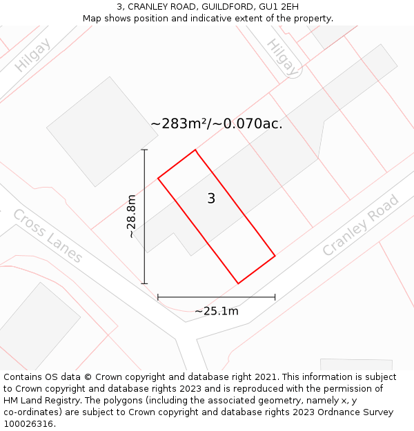 3, CRANLEY ROAD, GUILDFORD, GU1 2EH: Plot and title map