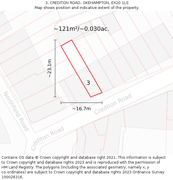 3, CREDITON ROAD, OKEHAMPTON, EX20 1LS: Plot and title map