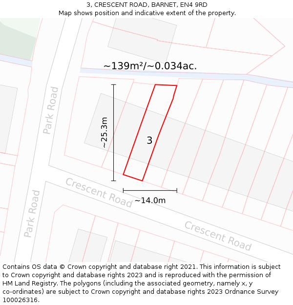 3, CRESCENT ROAD, BARNET, EN4 9RD: Plot and title map