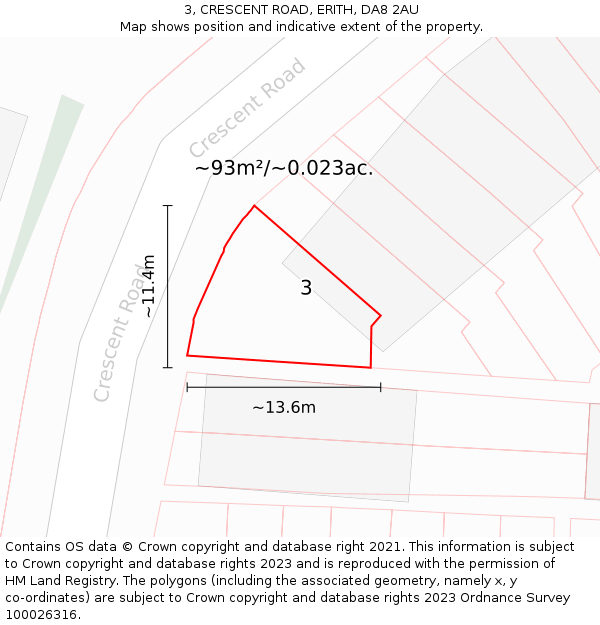 3, CRESCENT ROAD, ERITH, DA8 2AU: Plot and title map