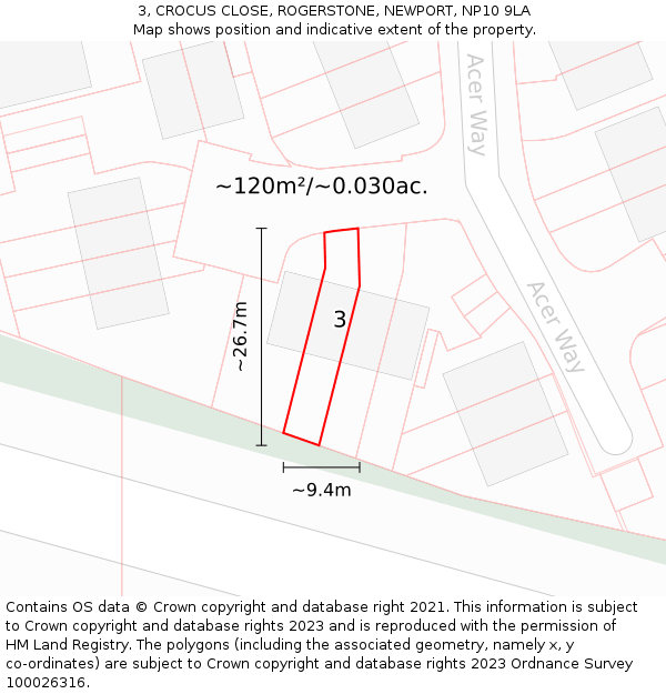 3, CROCUS CLOSE, ROGERSTONE, NEWPORT, NP10 9LA: Plot and title map