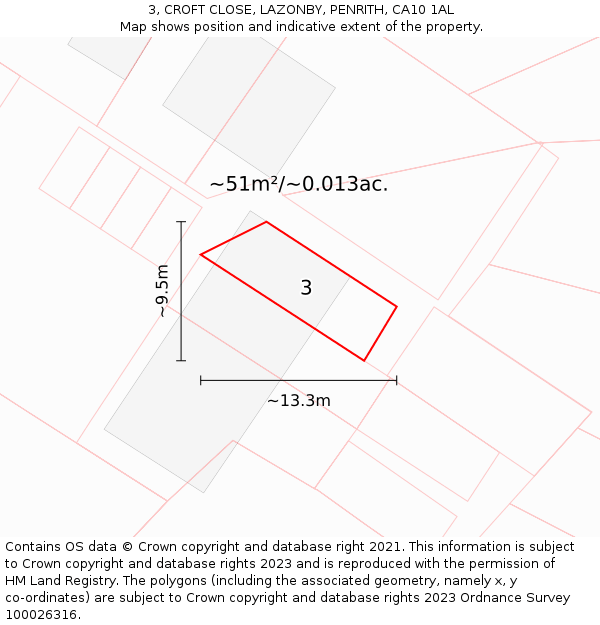 3, CROFT CLOSE, LAZONBY, PENRITH, CA10 1AL: Plot and title map