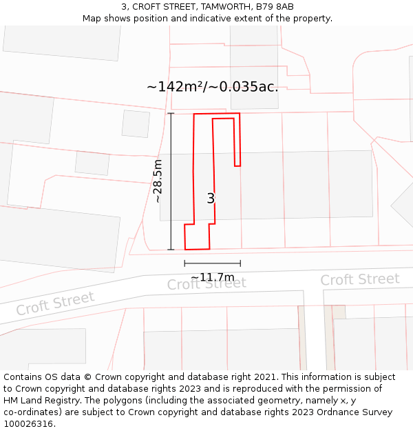 3, CROFT STREET, TAMWORTH, B79 8AB: Plot and title map