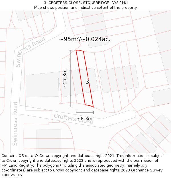 3, CROFTERS CLOSE, STOURBRIDGE, DY8 1NU: Plot and title map