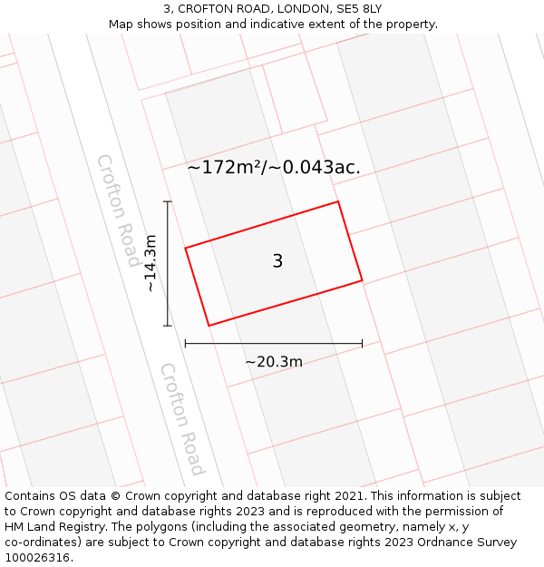 3, CROFTON ROAD, LONDON, SE5 8LY: Plot and title map