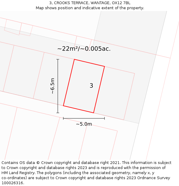 3, CROOKS TERRACE, WANTAGE, OX12 7BL: Plot and title map
