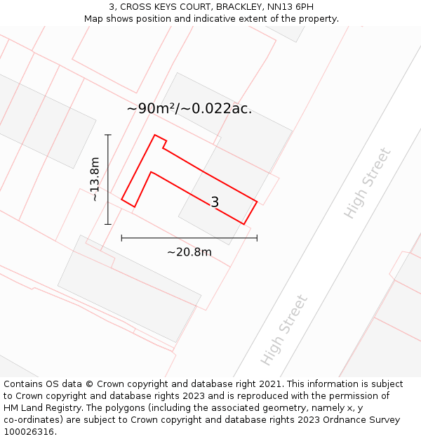 3, CROSS KEYS COURT, BRACKLEY, NN13 6PH: Plot and title map