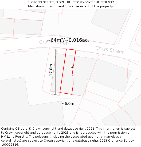3, CROSS STREET, BIDDULPH, STOKE-ON-TRENT, ST8 6BD: Plot and title map