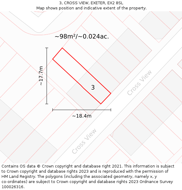 3, CROSS VIEW, EXETER, EX2 8SL: Plot and title map