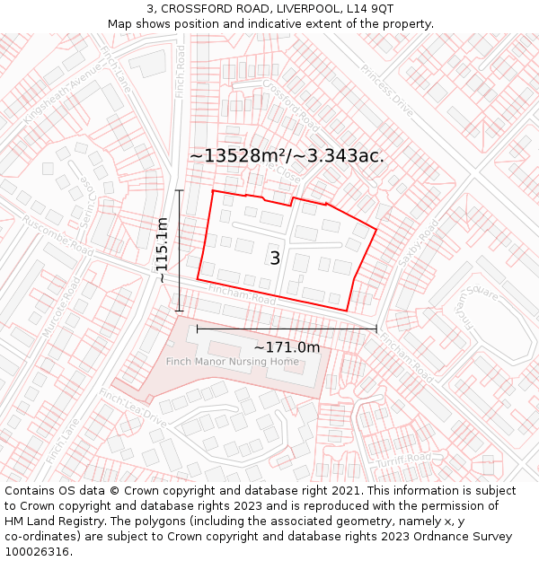 3, CROSSFORD ROAD, LIVERPOOL, L14 9QT: Plot and title map