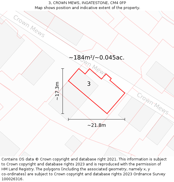 3, CROWN MEWS, INGATESTONE, CM4 0FP: Plot and title map