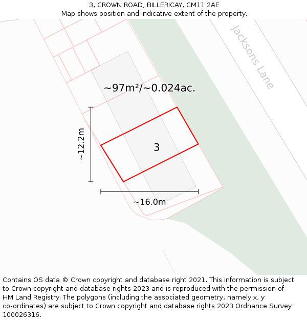3, CROWN ROAD, BILLERICAY, CM11 2AE: Plot and title map