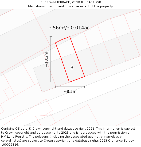 3, CROWN TERRACE, PENRITH, CA11 7XP: Plot and title map