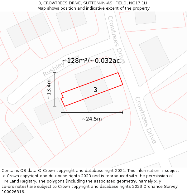 3, CROWTREES DRIVE, SUTTON-IN-ASHFIELD, NG17 1LH: Plot and title map