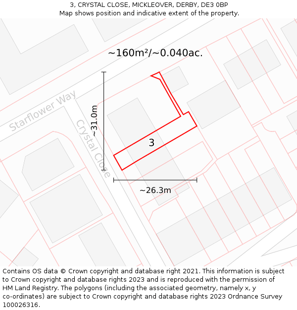 3, CRYSTAL CLOSE, MICKLEOVER, DERBY, DE3 0BP: Plot and title map