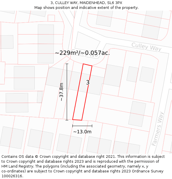 3, CULLEY WAY, MAIDENHEAD, SL6 3PX: Plot and title map