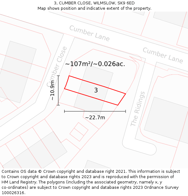 3, CUMBER CLOSE, WILMSLOW, SK9 6ED: Plot and title map