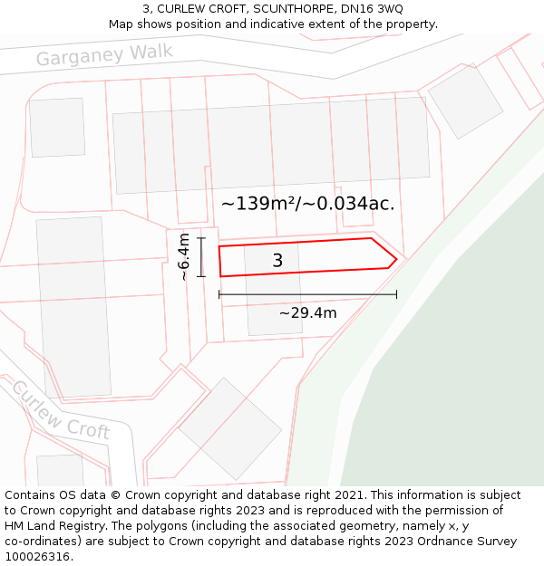 3, CURLEW CROFT, SCUNTHORPE, DN16 3WQ: Plot and title map