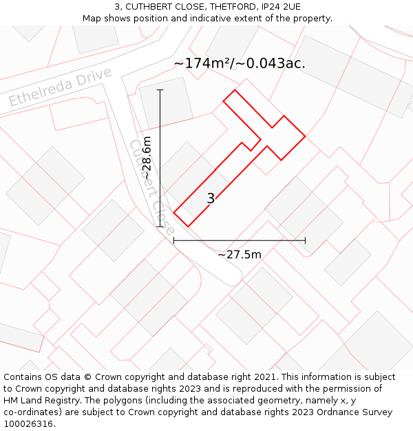 3, CUTHBERT CLOSE, THETFORD, IP24 2UE: Plot and title map