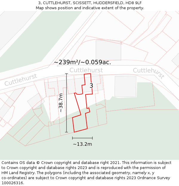 3, CUTTLEHURST, SCISSETT, HUDDERSFIELD, HD8 9LF: Plot and title map