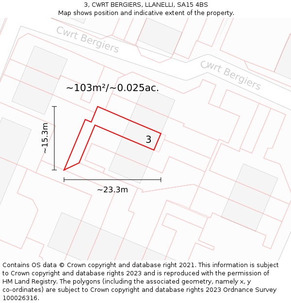 3, CWRT BERGIERS, LLANELLI, SA15 4BS: Plot and title map