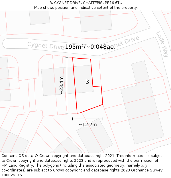 3, CYGNET DRIVE, CHATTERIS, PE16 6TU: Plot and title map