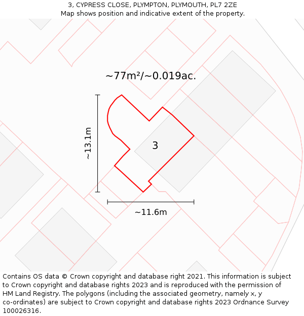 3, CYPRESS CLOSE, PLYMPTON, PLYMOUTH, PL7 2ZE: Plot and title map