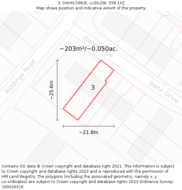 3, DAHN DRIVE, LUDLOW, SY8 1XZ: Plot and title map