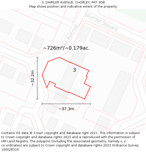 3, DAIMLER AVENUE, CHORLEY, PR7 3DB: Plot and title map