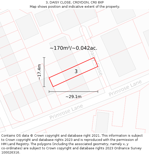 3, DAISY CLOSE, CROYDON, CR0 8XP: Plot and title map